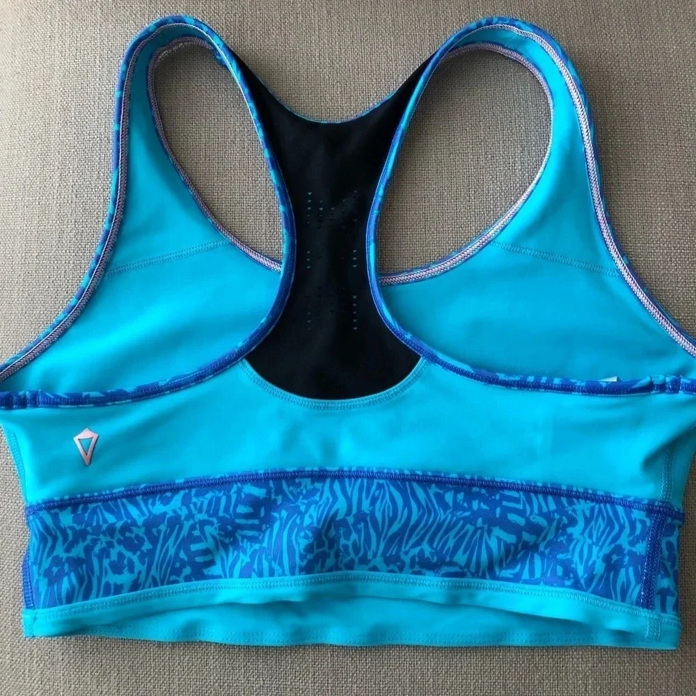 Lululemon Ivivva Girls Size 14 Turquoise Racerback Sports Bra Zebra Animal Print